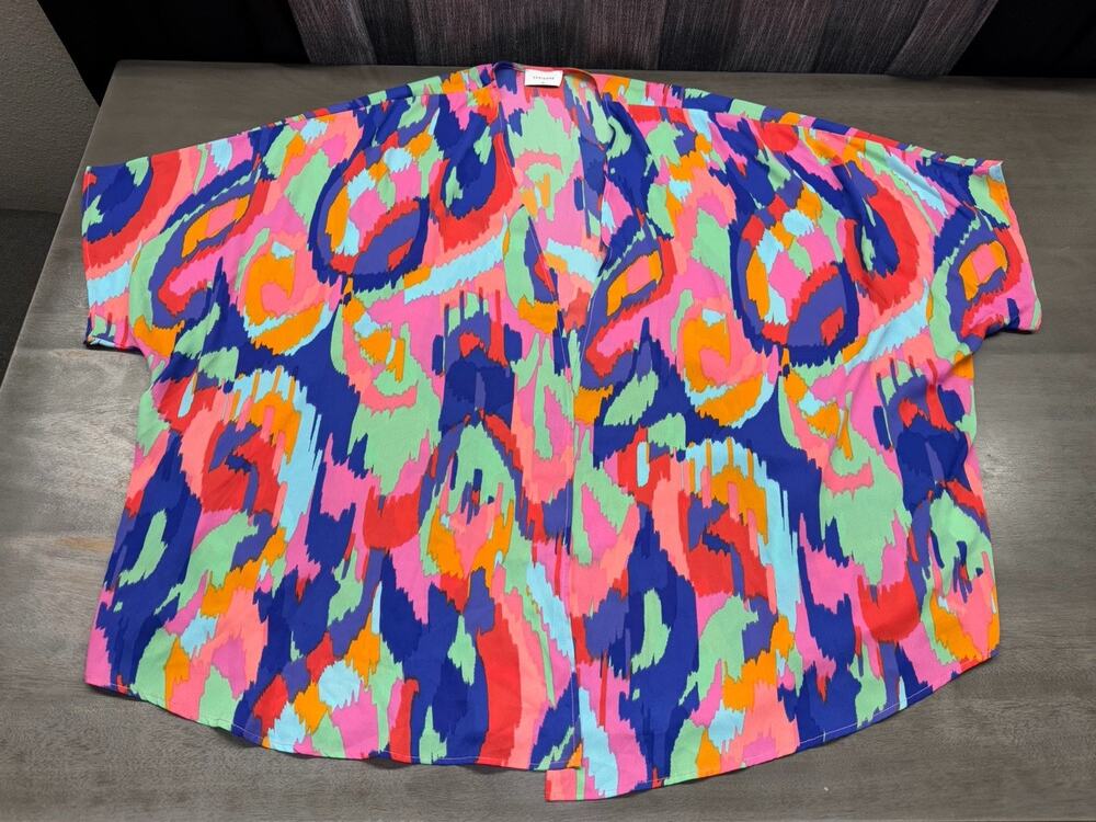 Adrienne Katy Plus Colorful Ikat Blouse Size 2X Made In USA